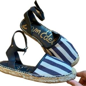 Sam Edelman worn once denim and leather espadrilles in blue white and bl…